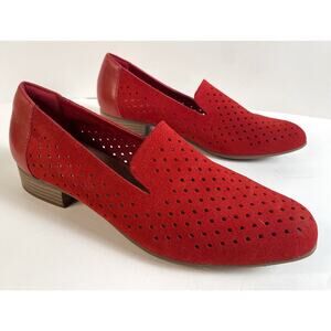 CLARKS Collection Loafers Perforated Suede Juliet Bright Red Womens 9 Coastal